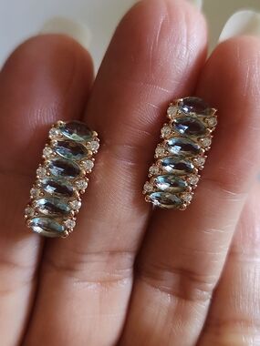 New 14K Gold Plated Marquise Cut Aquamarine Diamond Hoop Earrings for Women